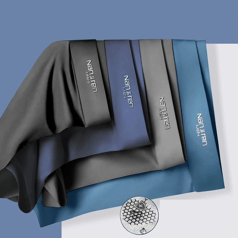 Cueca Boxer de Seda Gelada Respirável  - Kit com 4 Peças